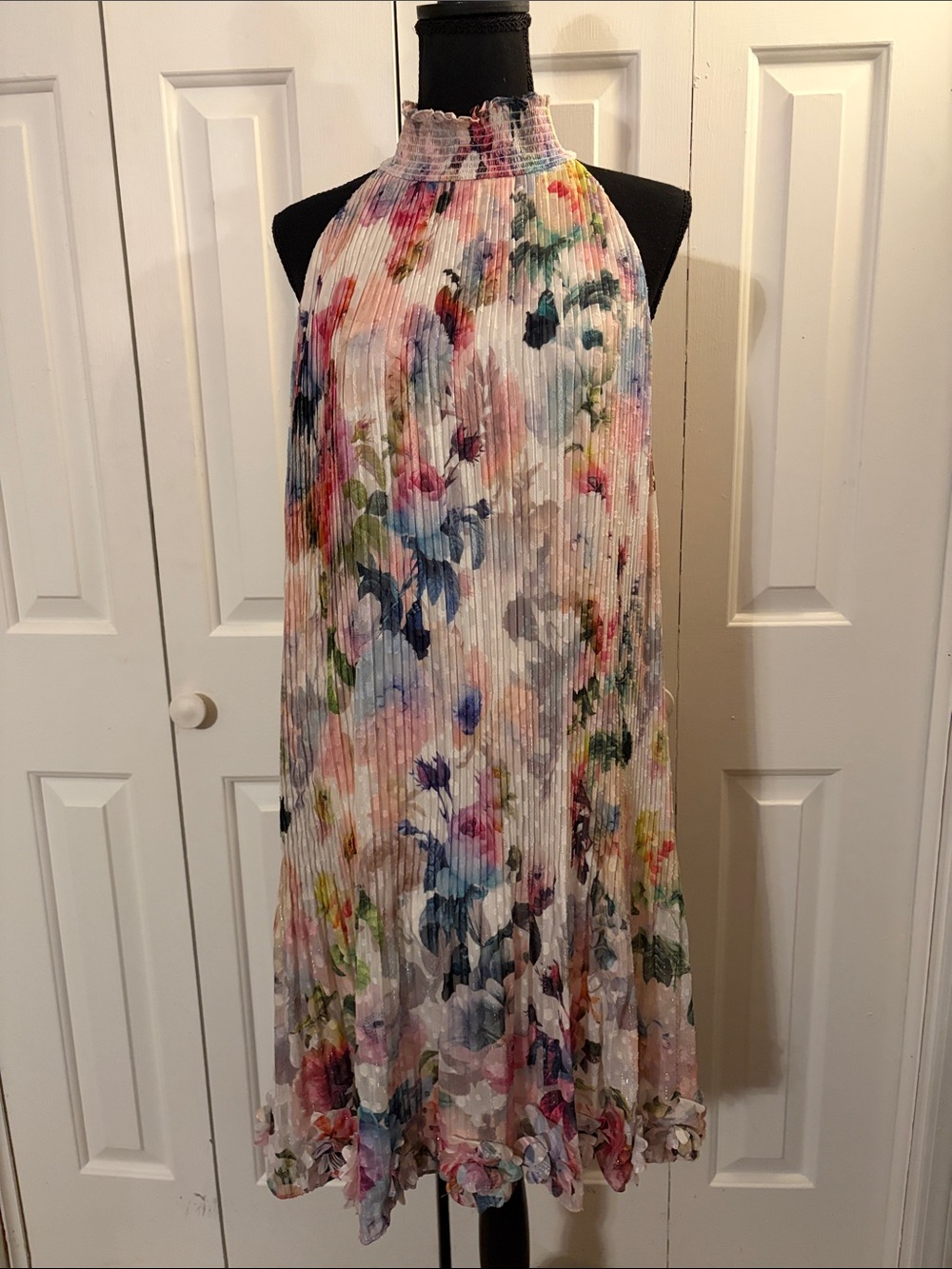 Alex Marie Multicolor Floral Pleated Halter Dress
